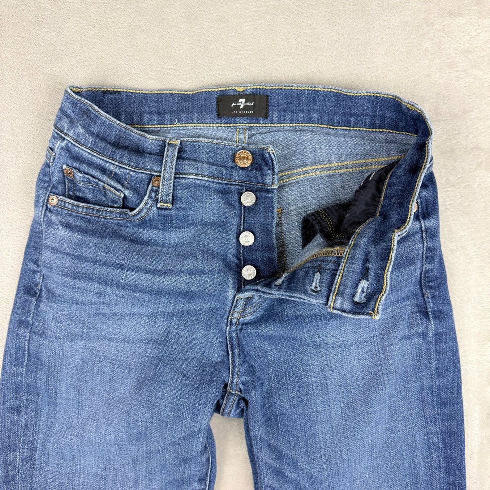 7 For All Mankind Josefina Jeans Women 27 Blue Skinny Boyfriend Button Fly Crop - Picture 2 of 14